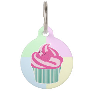 Cute Pink Cupcake Pastel Colors Pet ID Tag