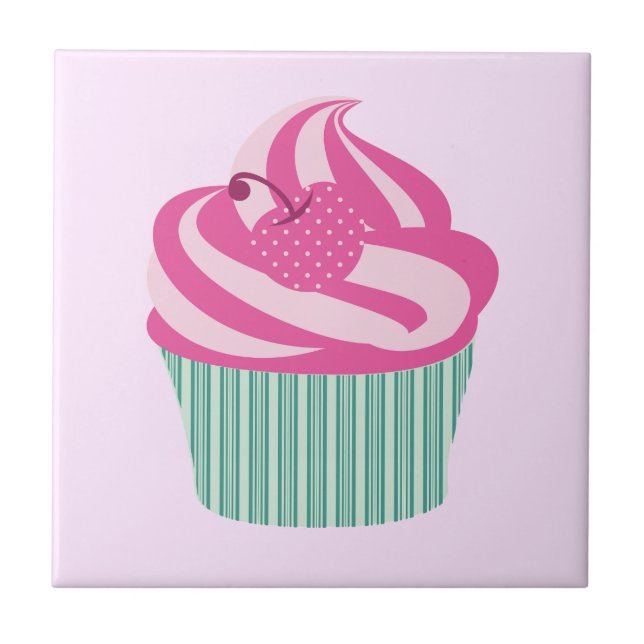 Cute Pink Cupcake Pastel Pink Ceramic Tile (Front)