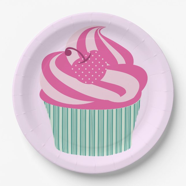Cute Pink Cupcake Pastel Pink Paper Plates (Front)