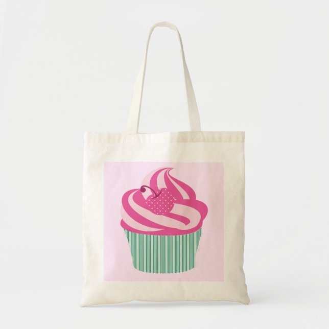 Cute Pink Cupcake Pastel Pink Tote Bag (Front)