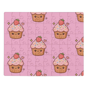 Cute Pink Cupcake Pattern Jigsaw Puzzle