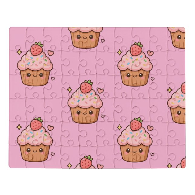 Cute Pink Cupcake Pattern Jigsaw Puzzle (Puzzle Horizontal)