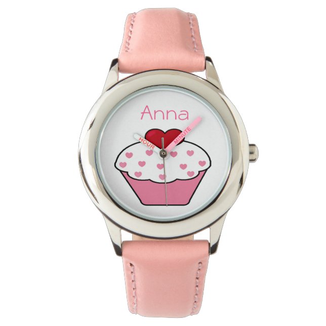 cute pink cupcake personalized design watch (Front)