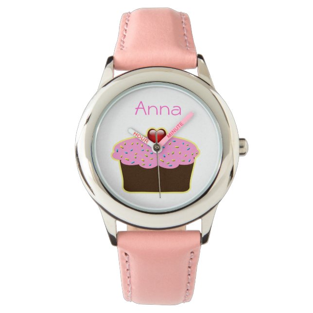 cute pink cupcake personalized design watch (Front)
