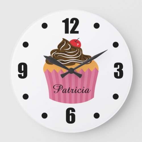 Cute Pink Cupcake Personalized Name Large Clock