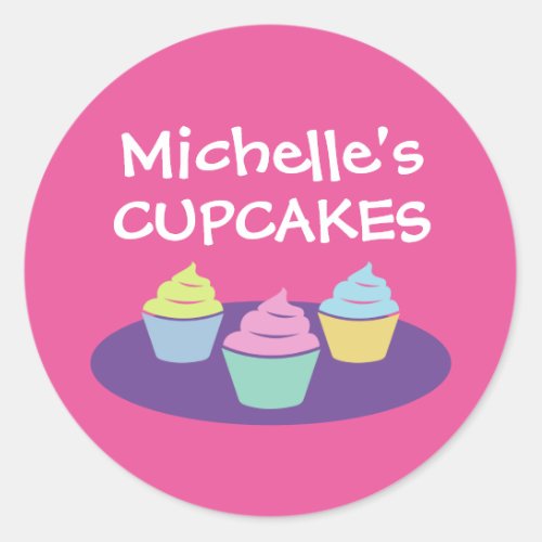 Cute pink cupcake stickers for kids Birthday party