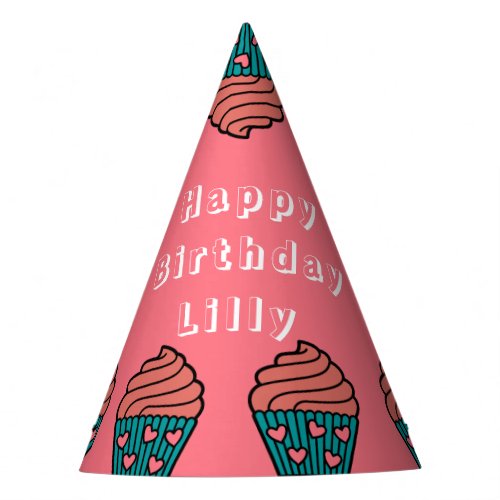 Cute Pink Cupcake theme Birthday Party Kids Girls  Party Hat