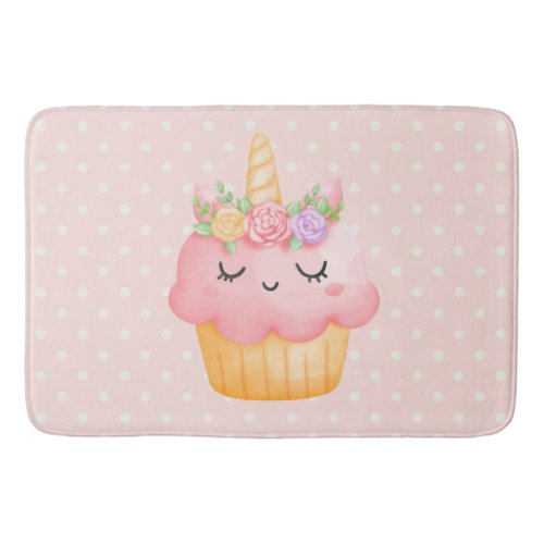 Cute Pink Cupcake Unicorn with Roses Bath Mat