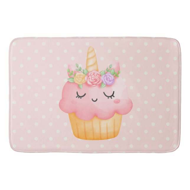 Cute Pink Cupcake Unicorn with Roses Bath Mat (Front)