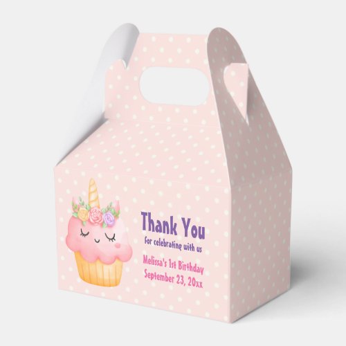 Cute Pink Cupcake Unicorn with Roses Birthday Favor Boxes