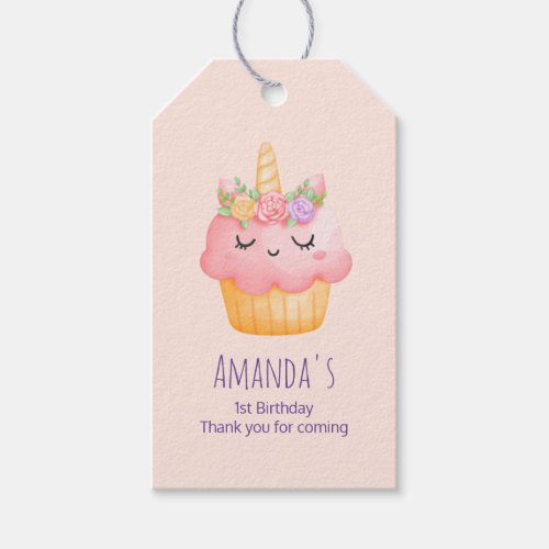  Cute Pink Cupcake Unicorn with Roses Gift Tags