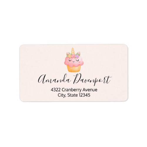 Cute Pink Cupcake Unicorn with Roses  Label