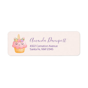 Cute Pink Cupcake Unicorn with Roses Label