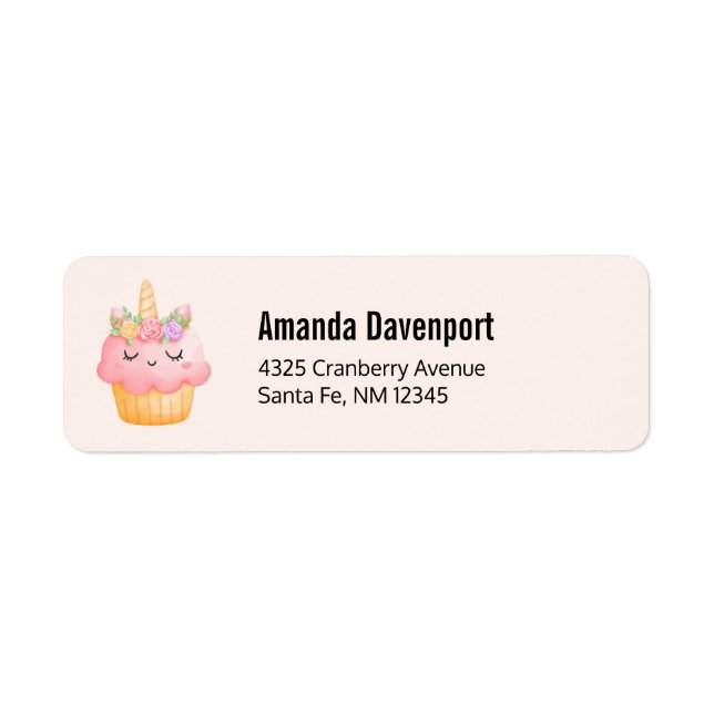 Cute Pink Cupcake Unicorn with Roses Label (Front)