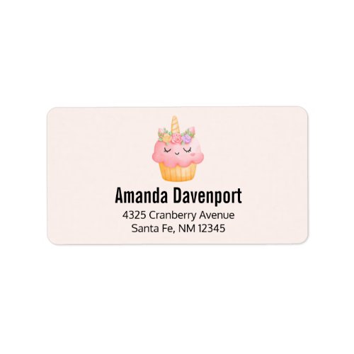 Cute Pink Cupcake Unicorn with Roses Label