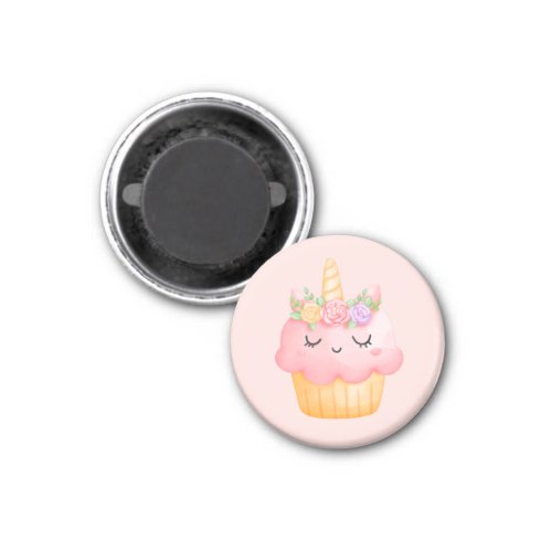 Cute Pink Cupcake Unicorn with Roses Magnet