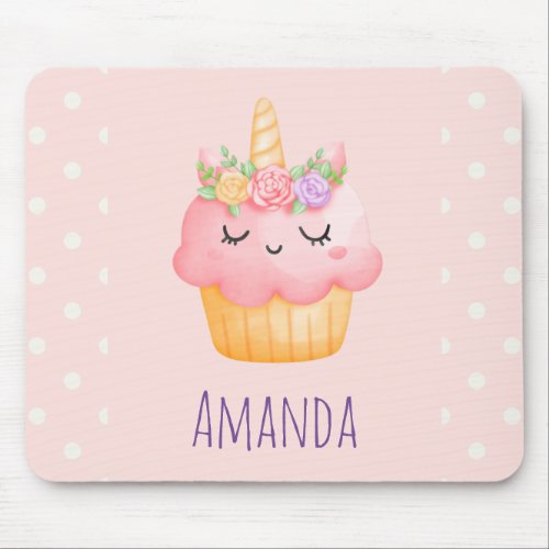  Cute Pink Cupcake Unicorn with Roses  Mouse Pad