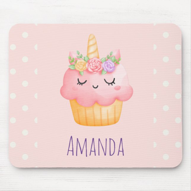 Cute Pink Cupcake Unicorn with Roses  Mouse Pad (Front)