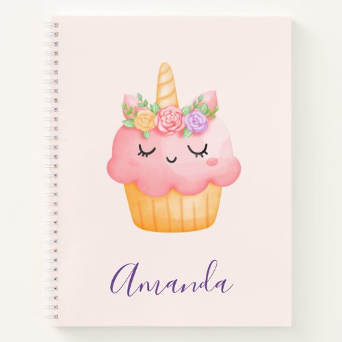 Cute Pink Cupcake Unicorn with Roses Notebook