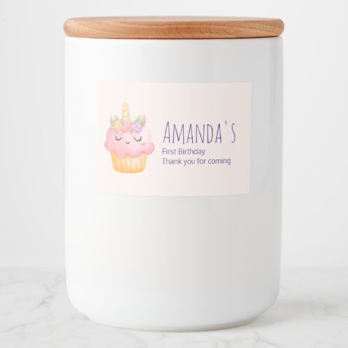 Cute Pink Cupcake Unicorn with Roses Party Food Label