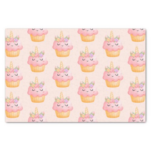 Cute Pink Cupcake Unicorn with Roses Pattern Tissue Paper