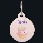 Cute Pink Cupcake Unicorn with Roses Pet ID Tag<br><div class="desc">Personalized pet tag with a watercolor drawing of a cupcake with pink icing,  a unicorn horn and colorful roses.</div>