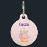 Cute Pink Cupcake Unicorn with Roses Pet ID Tag<br><div class="desc">Personalized pet tag with a watercolor drawing of a cupcake with pink icing,  a unicorn horn and colorful roses.</div>