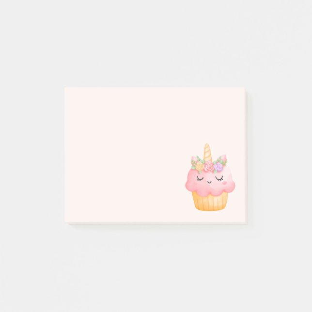 Cute Pink Cupcake Unicorn with Roses Post-it Notes (Front)