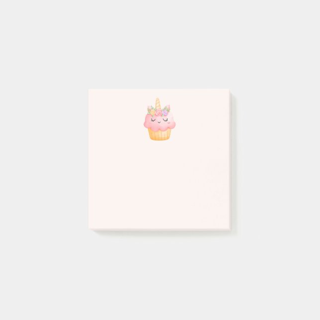 Cute Pink Cupcake Unicorn with Roses Post-it Notes (Front)