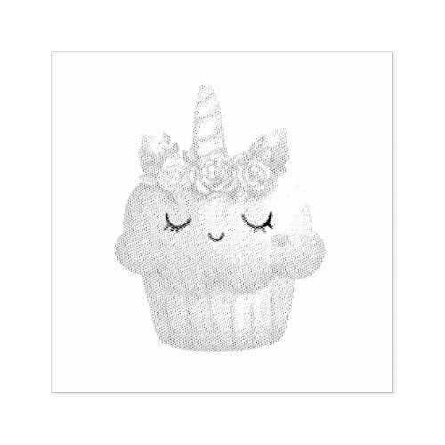 Cute Pink Cupcake Unicorn with Roses Rubber Stamp