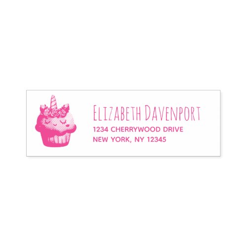 Cute Pink Cupcake Unicorn with Roses Self_inking Stamp