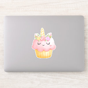 Cute Pink Cupcake Unicorn with Roses Sticker