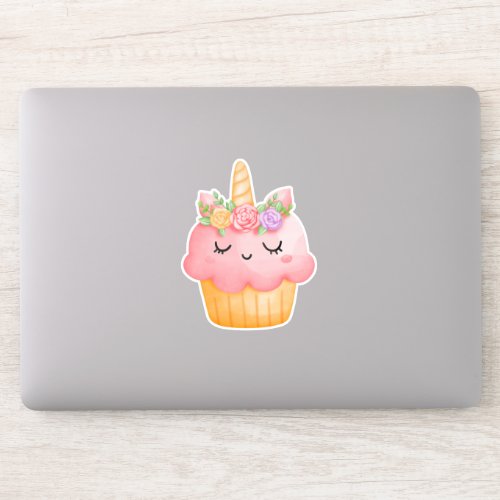 Cute Pink Cupcake Unicorn with Roses Sticker