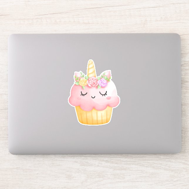 Cute Pink Cupcake Unicorn with Roses Sticker (Computer)