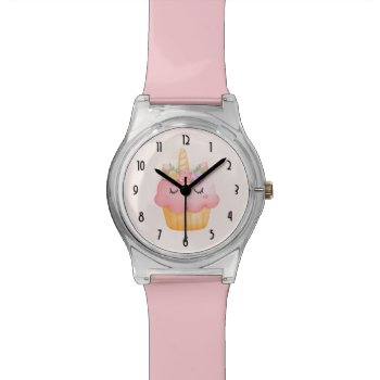 Cute Pink Cupcake Unicorn With Roses Watch by Mirribug at Zazzle