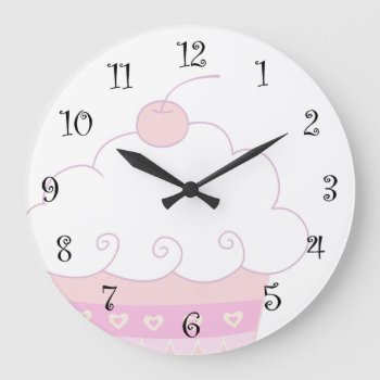 Cute Pink Cupcake Wall Clock by PinkGirlyThings at Zazzle