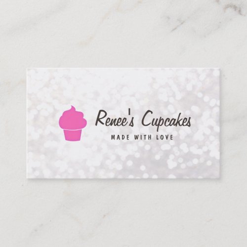 Cute Pink Cupcake White Bokeh Pastry Chef Business Card