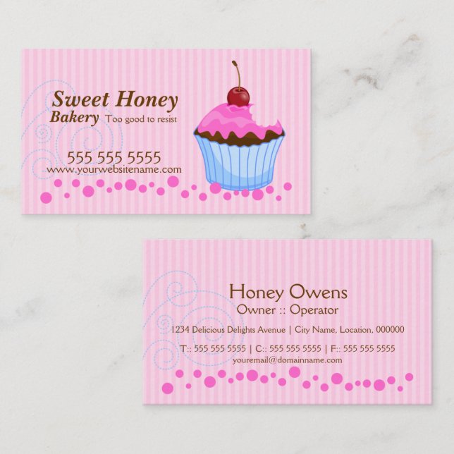 Cute Pink Cupcake with Cherry Business Card (Front/Back)