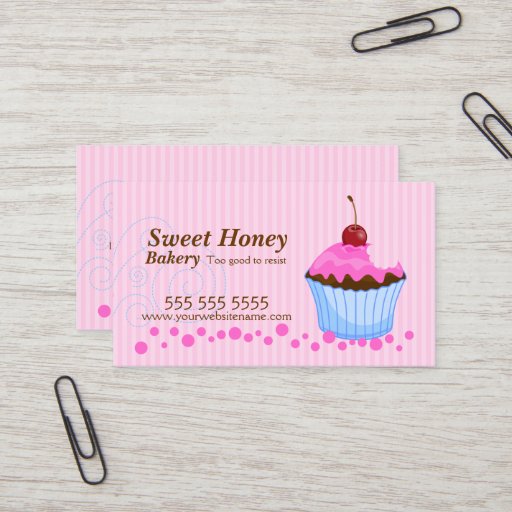 Customizable Cute Pink Cupcake with Cherry Business Cards