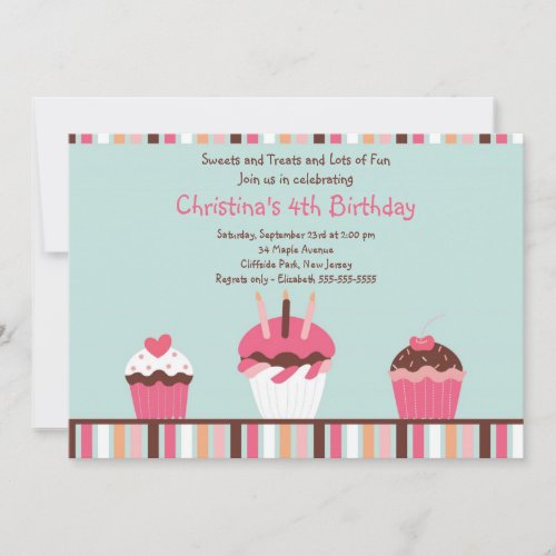 Cute Pink Cupcakes Birthday Party Invitation