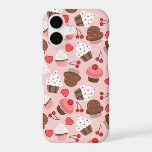 Cute Pink Cupcakes, Hearts And Cherries Pattern iPhone 17 Case