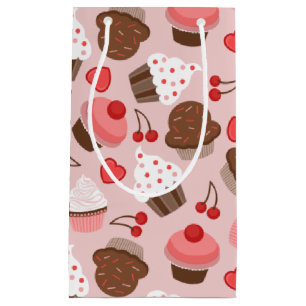 Cute Pink Cupcakes, Hearts And Cherries Pattern Small Gift Bag