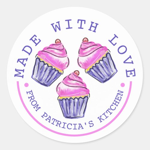   Cute Pink Cupcakes Made With Love Baking Classic Round Sticker