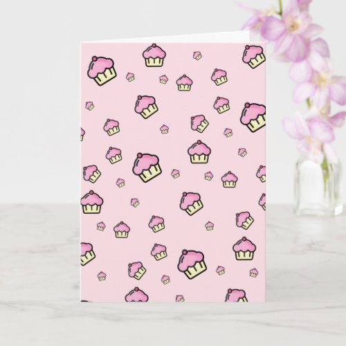 Cute Pink Cupcakes Pattern Birthday  Card