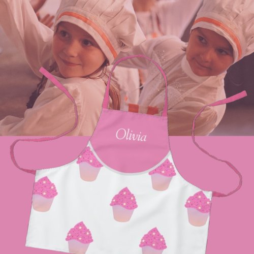 Cute Pink Cupcakes Pattern Kids Name  Apron