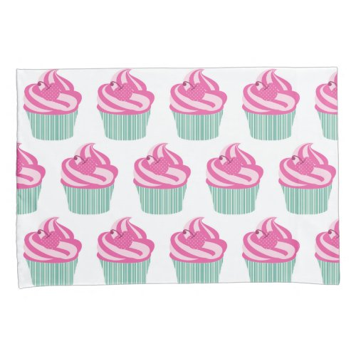 Cute Pink Cupcakes Pattern Pastel Pink and White Pillow Case