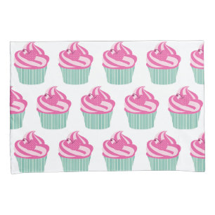 Cute Pink Cupcakes Pattern Pastel Pink and White Pillow Case