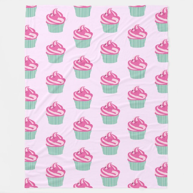 Cute Pink Cupcakes Pattern Pastel Pink Fleece Blanket (Front)
