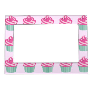 Cute Pink Cupcakes Pattern Pastel Pink Magnetic Frame