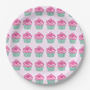 Cute Pink Cupcakes Pattern Pastel Pink Paper Plates